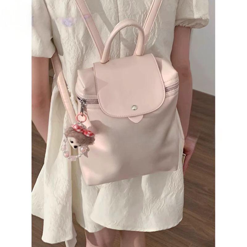 Travel New Style Housewife Trendy Leather Nylon Embroidered Women's Backpack Brown Trade New Korean Edition Leisure Backpack College Student Back