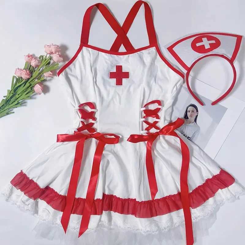 Performance Wear Women Sexy Lingerie Nurse Girl Dress Uniform Red Role Play Underwear Night Club Stage Exotic Costumes Pajamas W250620