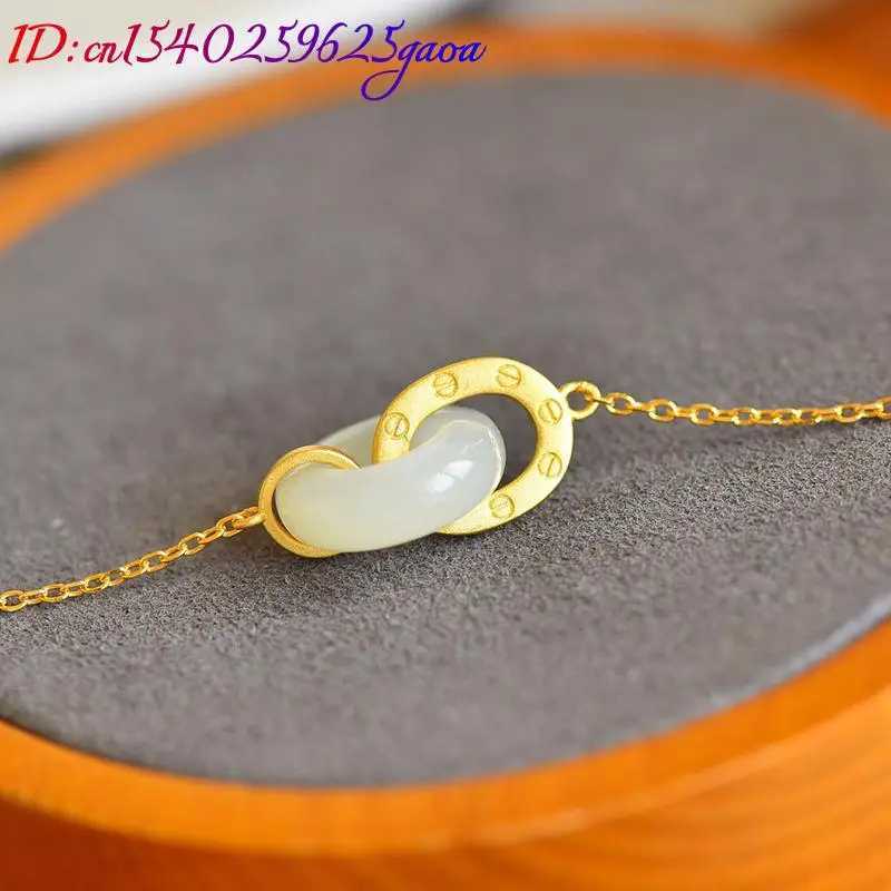 White Natural Jade Ring Pendant Necklace Amulet Real Jewelry Luxury Carved Gemstone 18K Gold Plated Stone Vintage Talismans XJ250620
