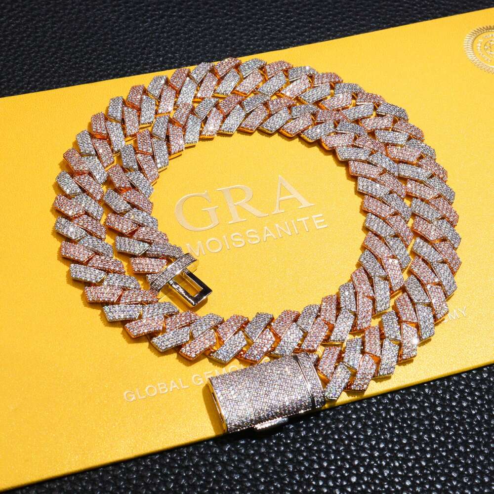 Luxury 13mm 925 Sterling Sliver Hip Hop Jewelry Rose Gold Color Vvs Mossanite Cuban Link Chain for Hip Hop Rapper