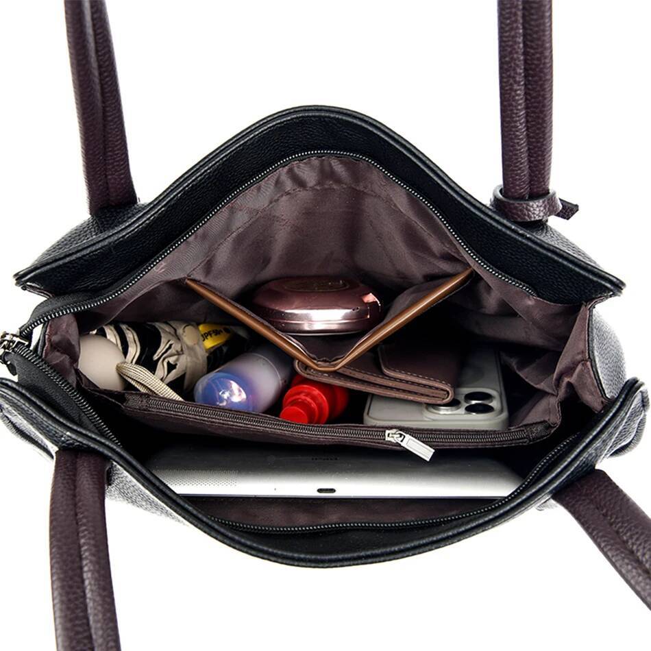 DHSM Soft Leather Handbags Women Designer Shoulder Ladies Large Capacity Top-Handle Bags Shopping Tote Bag Sac A Main