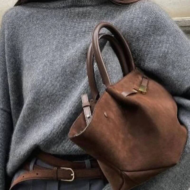 DHGM High Quality Faux Suede Tote Bag For Women Designer Handbags Purses In Vintage Large Capacity Shoulder original brand bag