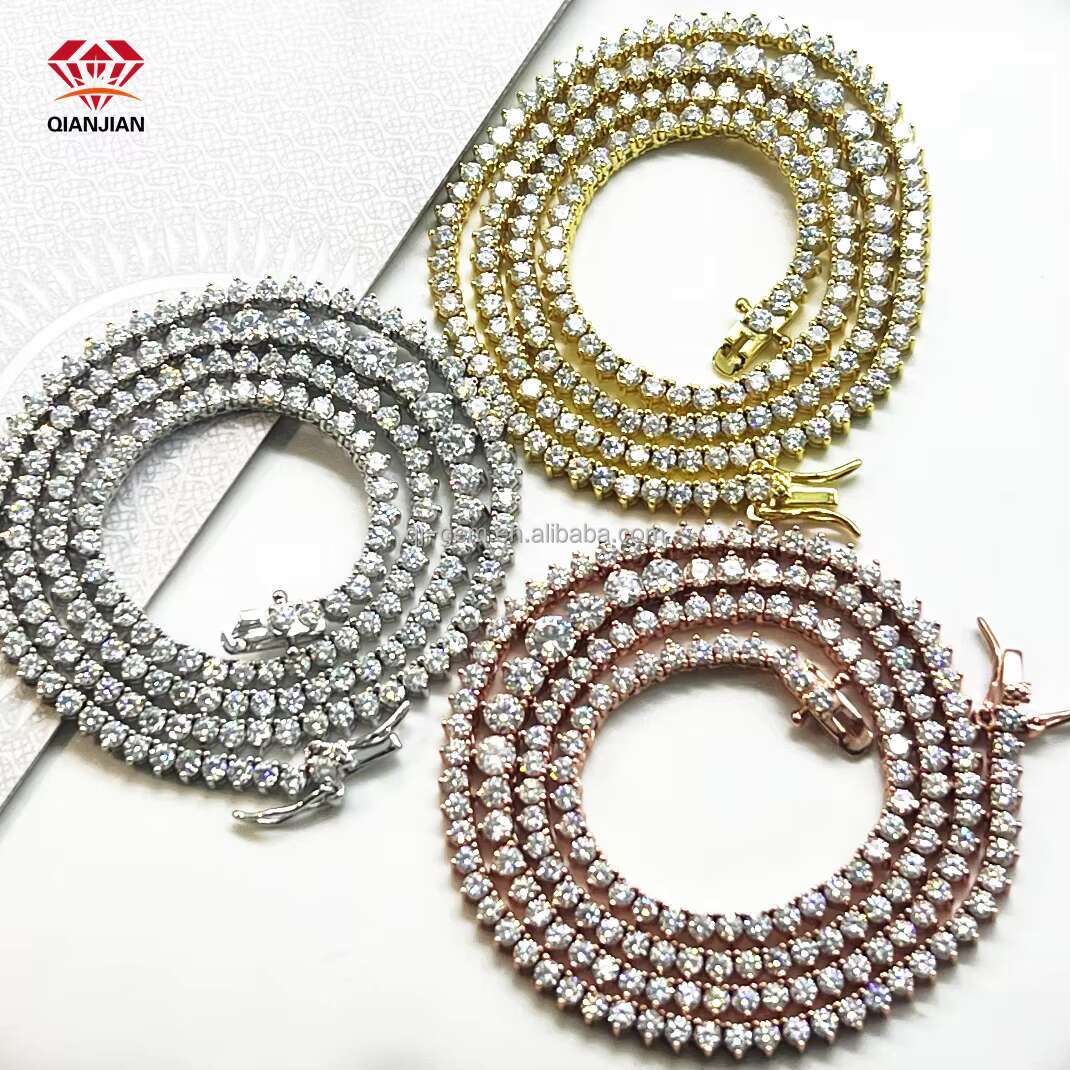 Luxury Jewelry 3mm 4mm 5mm 925 Silver Tennis Chain Gold Plated VVS Moissanite Diamond Tennis Necklace Fine Chain for Women Men