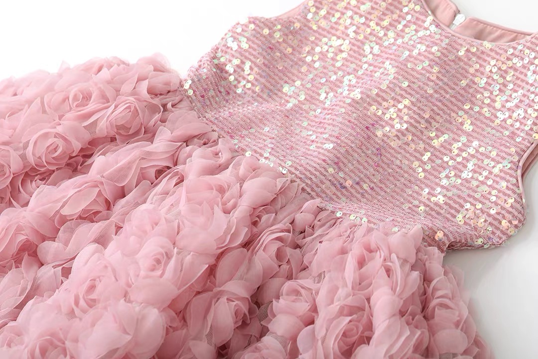 Girl's sequined rose dress formal dress birthday party dress casual fashion Summer casual dress