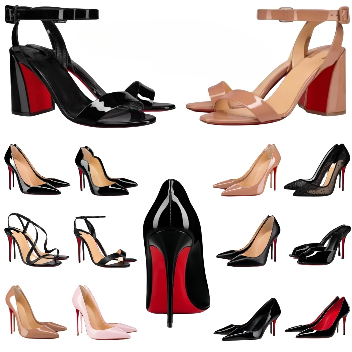 Luxury Designer Women High Heels Shoes Red Shiny Bottom Peep Toe Sandals 6cm 8cm 10cm 12cm Heels Nude Black Patent Leather Brand Pumps Size 34-44