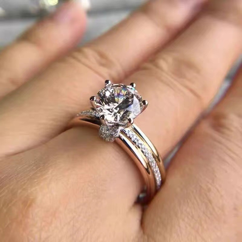 Three Color Band Sterling Silver Ring with Slightly 3 Ct D-Color Moissaniter Ring