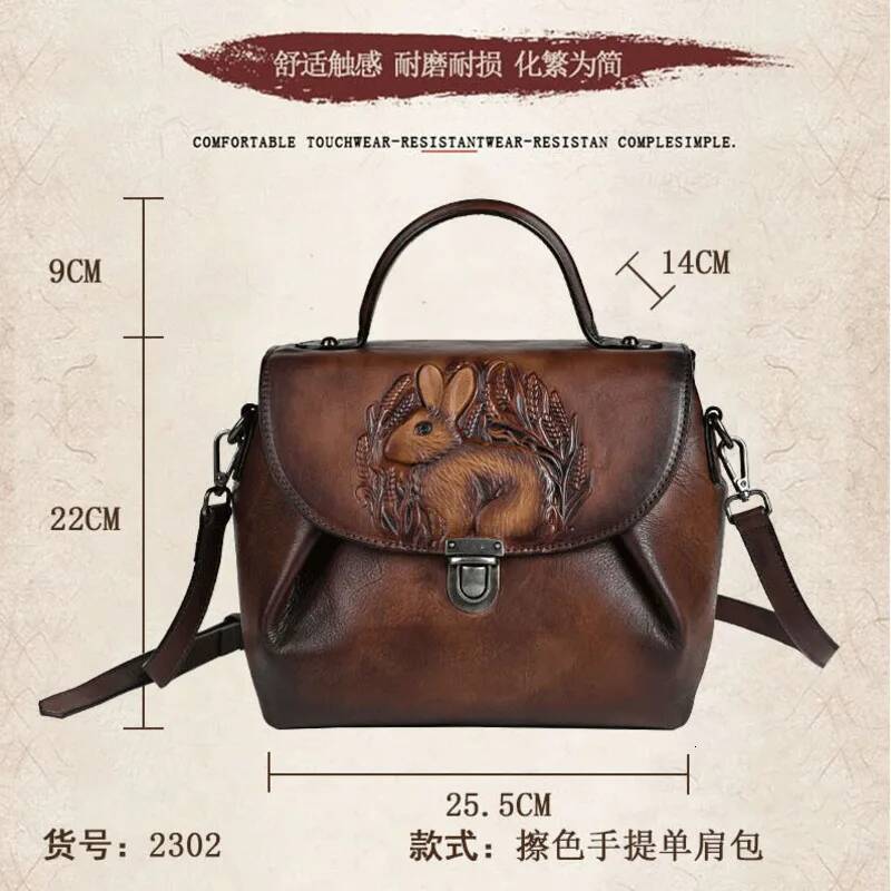 DHGM MOTAORA Vintage Handbags For Women Genuine Leather Shoulder Bags 2025 Woman Bag Rabbit Emed Handmade Designer Handbag