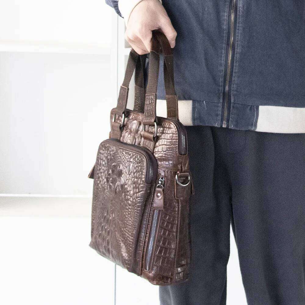 2024 New Genuine Men Handbag Crossbody Bag Casual Alligator Cow Leather Men's Messenger Vintage Shoulder Handbags Bags