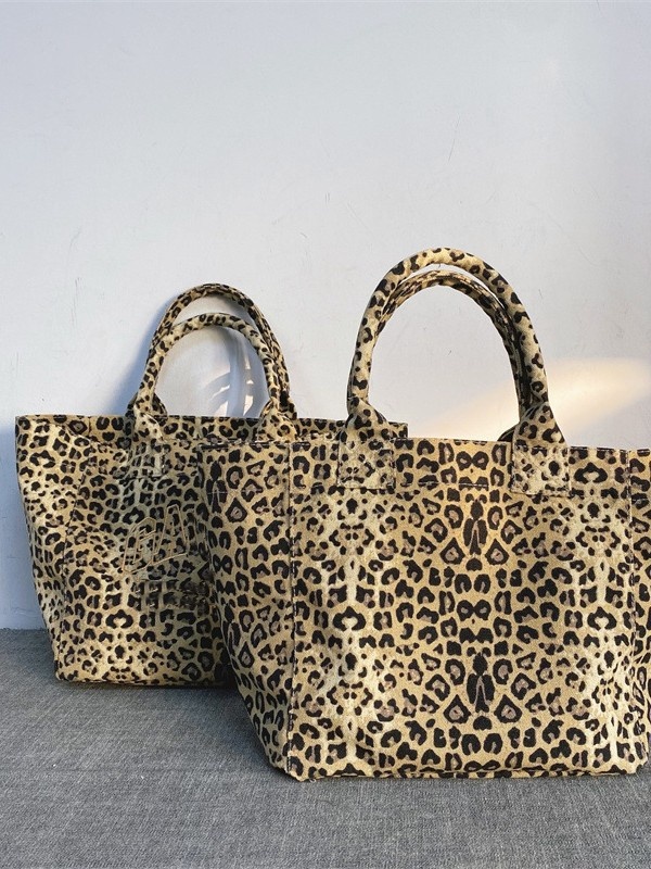 Designer Leopard embroidered canvas bag, men's and women's casual shopping bag hand-held tote bag