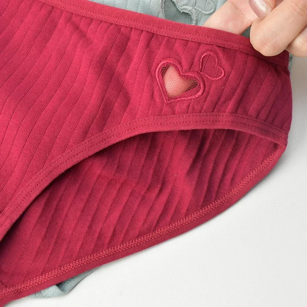 3Pcs Cotton Briefs Underwear Hollow Heart Panties Woman Soft Breathable Female Intimate Lingerie Underpants 250609
