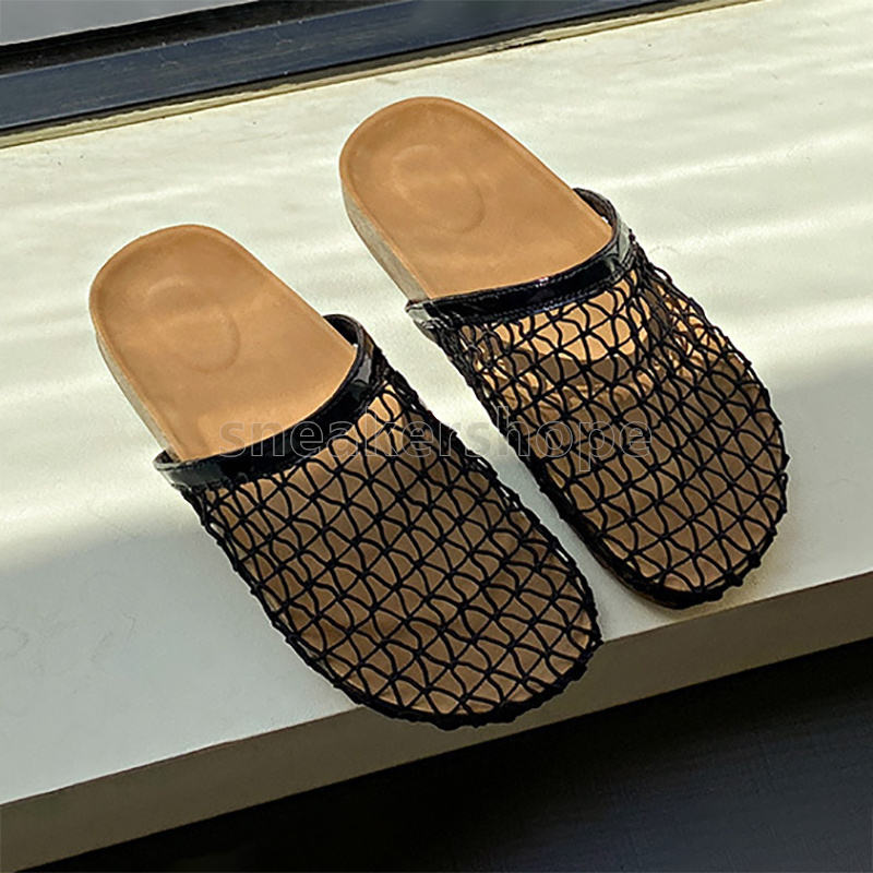 womens sliders hollow out designer sandals summer slides flats slippers fashion simple breathable mesh weaving slipper casual mules size 35-40