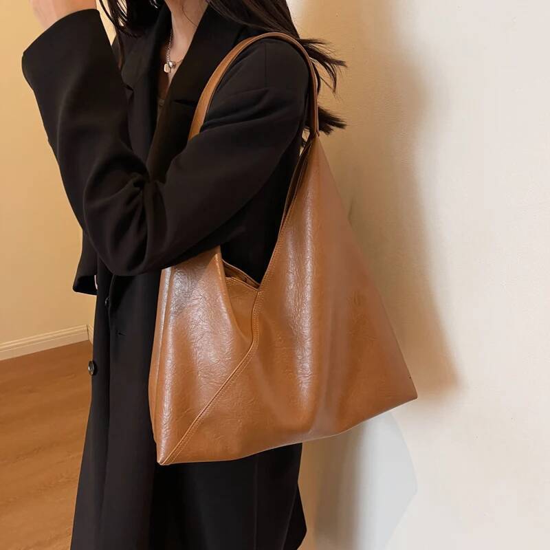 DHSM MOODS Retro Designer 2-IN-1 Shoulder Bags For Women Soft PU Leather Pure Color Large Capacity Underarm Hobo Shopper Tote Handbag