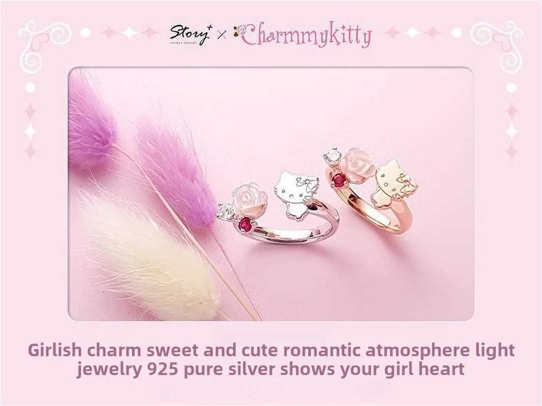 Sanrio Cartoon Character Hello Kitty Mymelody Ring Kawaii High-end Opening Rose Gold Rings Versatile Cute Girla Birthday Presentw250620