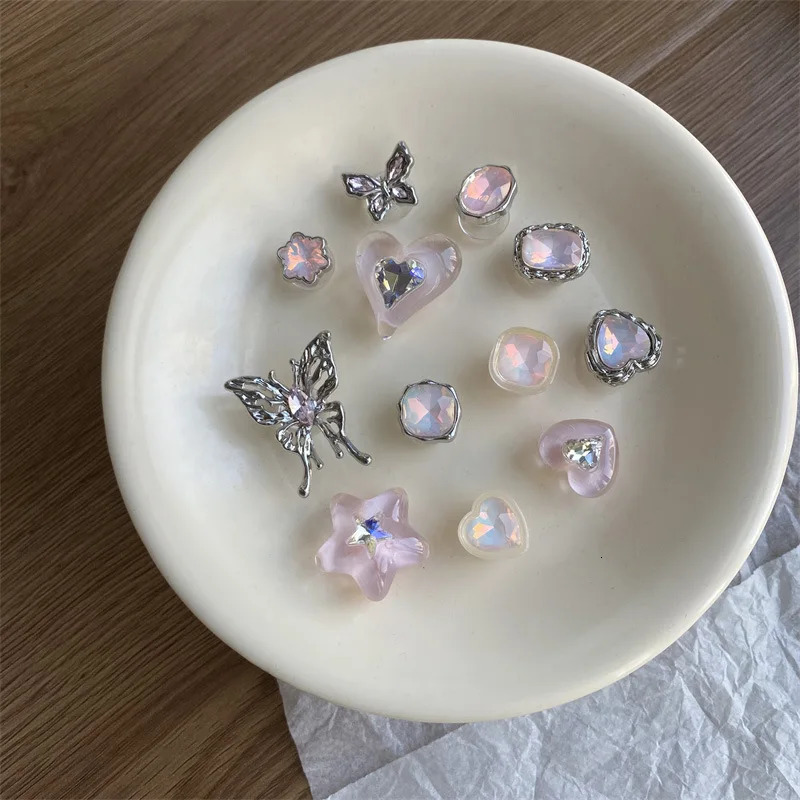 Summer pink ice through love shoes flower butterfly fantasy buckle hole shoes universal decorative Clogs accessories 250617