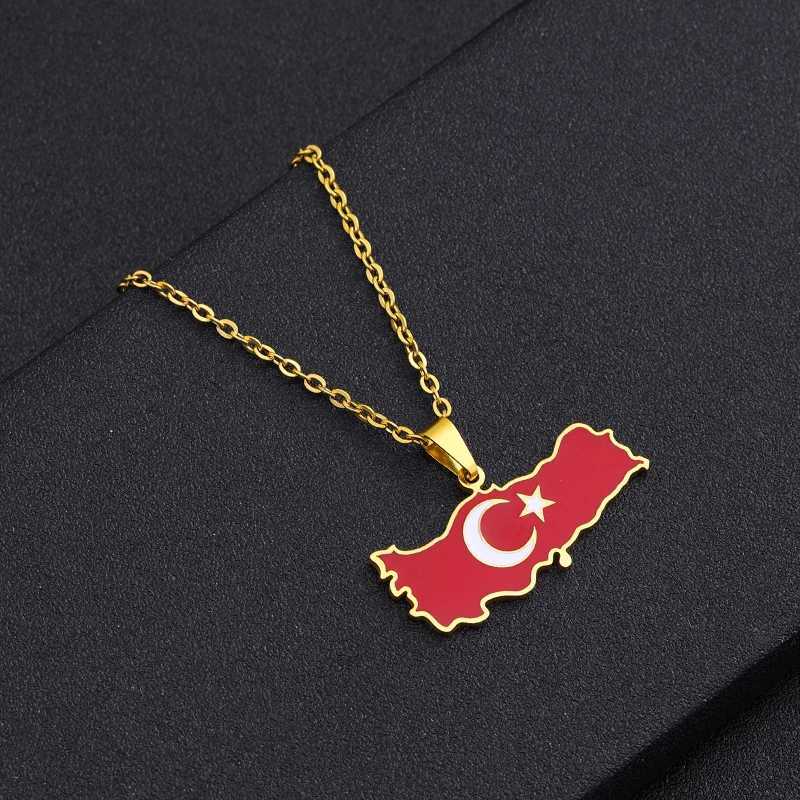 Turkey Ethnic M Flag Pendant Necklace Stainless Steel Gold Silver Color Men Women Turkish Country M Jewelry Gift W250620