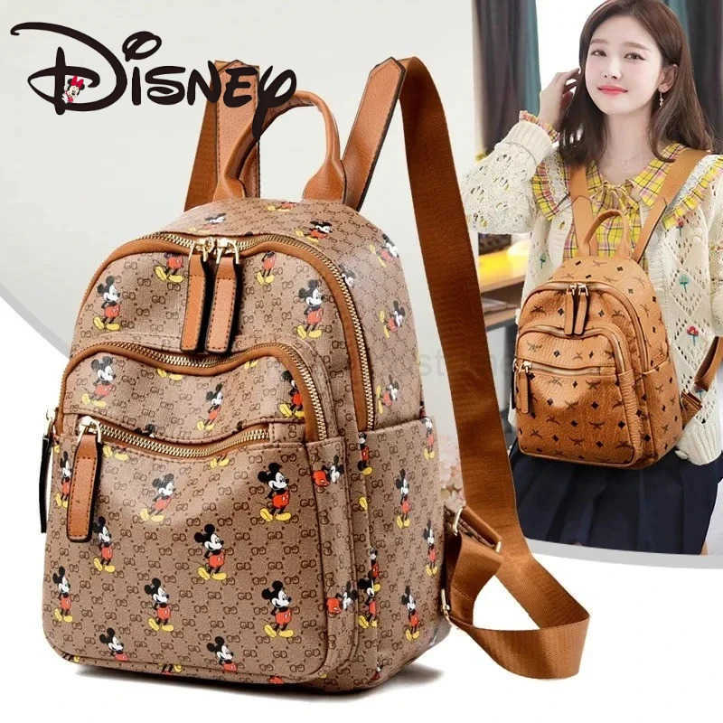 DISNEY Lady Licensed Disney Mickey Vintage Brown Backpack Multi-Pocket School Bag Playful Daily Organizer Leather Accents Comfort New W250620