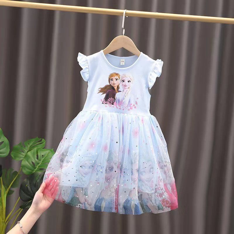 DISNEY Frozen Elsa princess toddler summer dress princess dress pure cotton clothes children's puffy tulle dress birthday dress kids designer clo