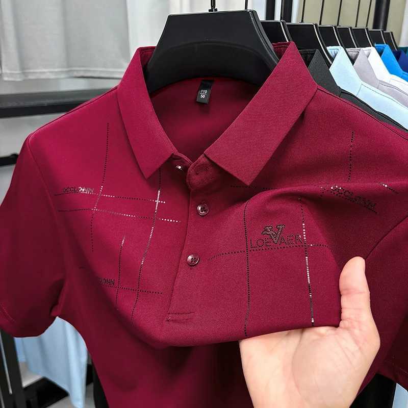 New Summer Trend High Elastic Men Lapel Polo Short Sleeve Breathable Casual Cool Solid Color Golf Business Designer T-shirt Top X250620