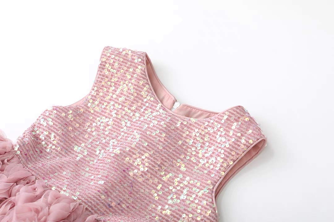Girl's sequined rose dress formal dress birthday party dress casual fashion Summer casual dress