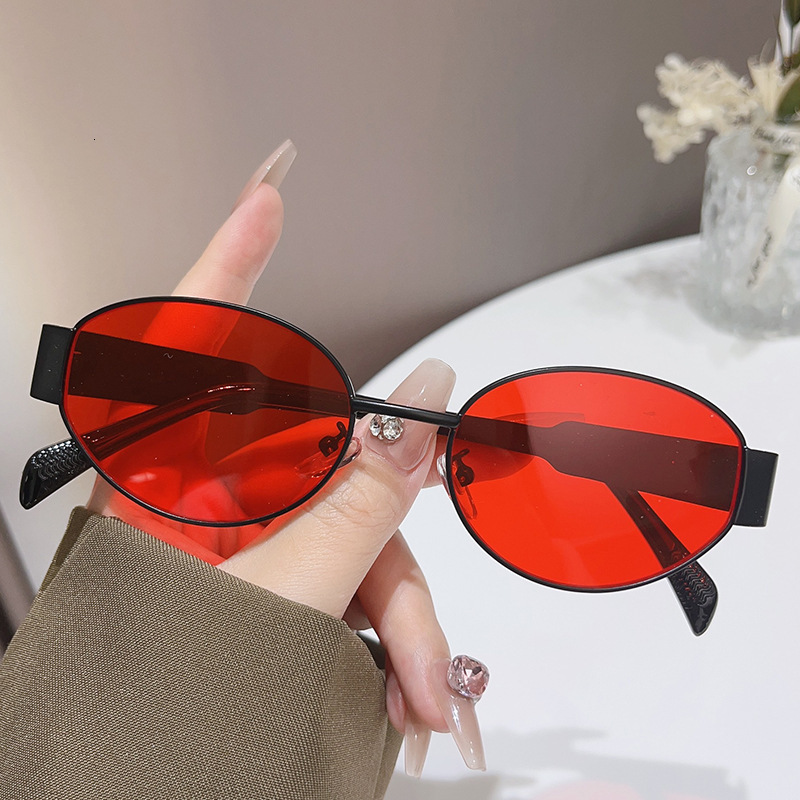 Sunglasses for women Summer new personalized oval metal sunglasses Instagram popular high-end large frame glasses for men