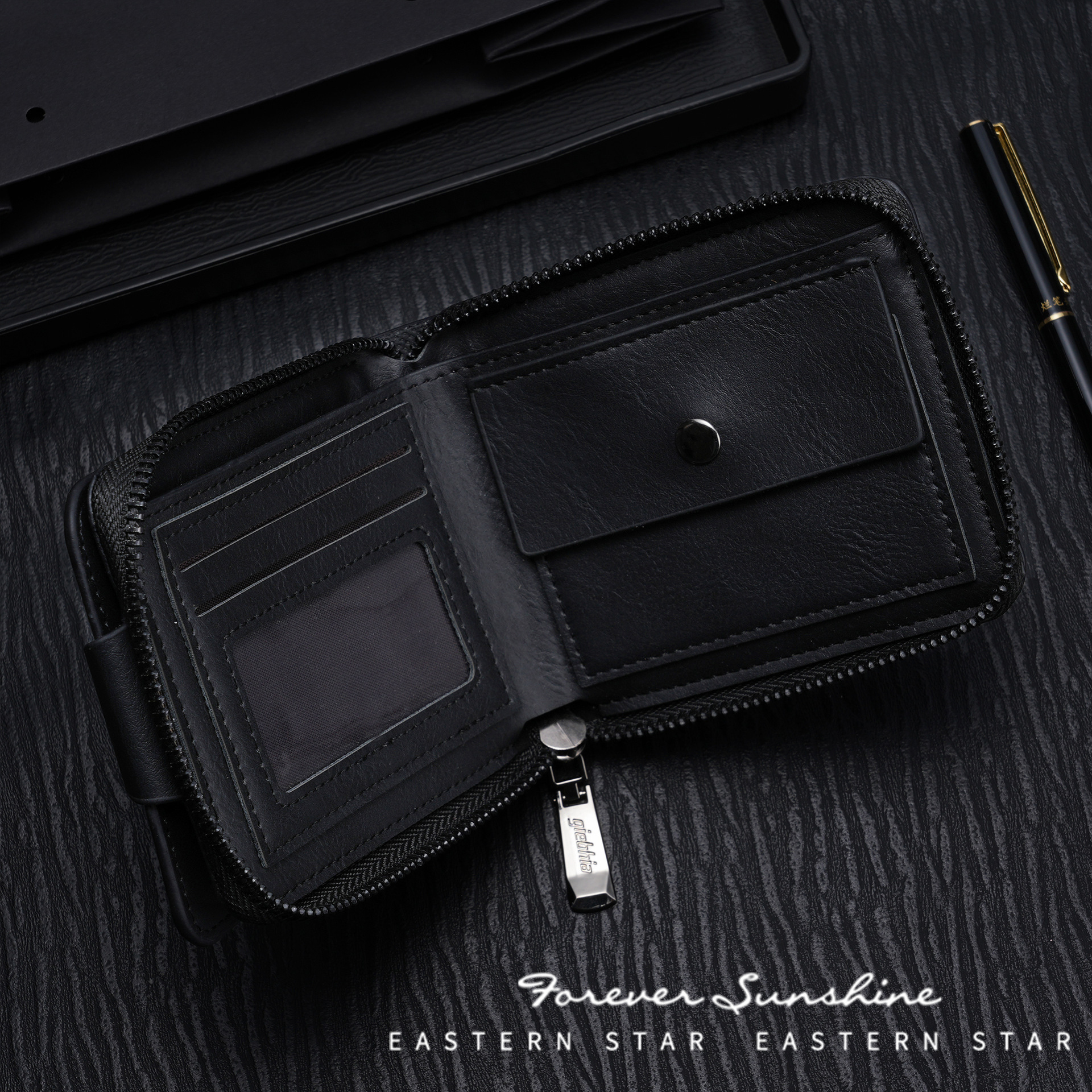 Free Shipping New Designer Men's Wallet Short Zipper Bag Large Capacity Luxury Multi-card Slot Small Clutch Business Retro Coin Purse Card Holder
