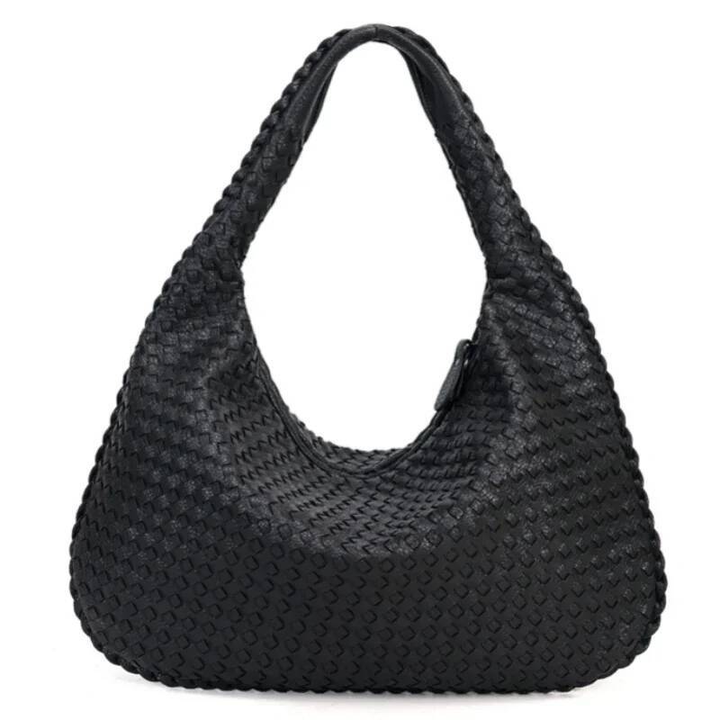 DHSM Tote for Women Evening Bags Woven Pu Leather Messenger Fashion Designer Handbag High Quality Black Gray Blue Shoulder