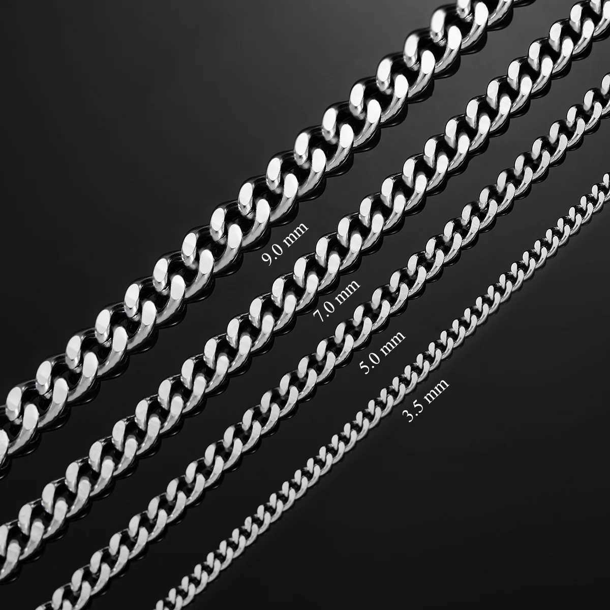 3.5mm/5mm/7mm/9mm Thick Stainless Steel Cuban Link Chain Necklace for Men Boys Silver Gold Black Color 14 to 30 Inches W250620