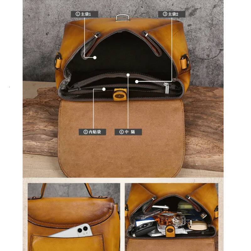 DHGM MOTAORA Vintage Handbags For Women Genuine Leather Shoulder Bags 2025 Woman Bag Rabbit Emed Handmade Designer Handbag