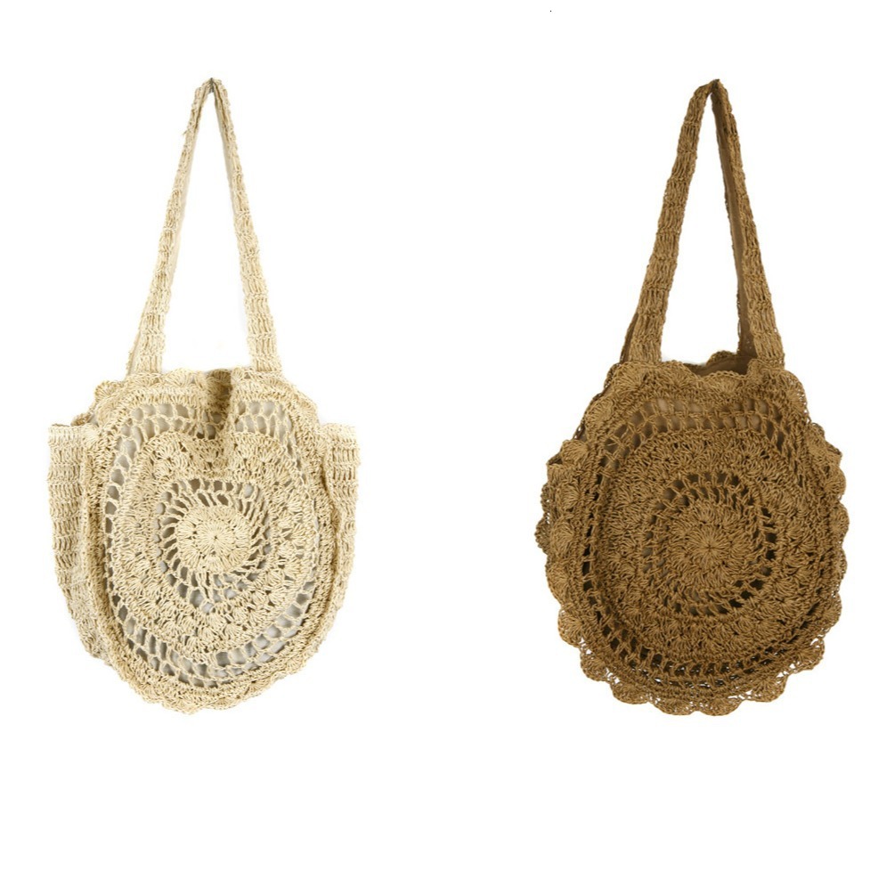 Free Shipping Designer Korean Style Floral Shoulder Bag Round Large Capacity Hollow Woven Bag Versatile Straw Bag Woven Bag Luxury bag Vacation Beach 
