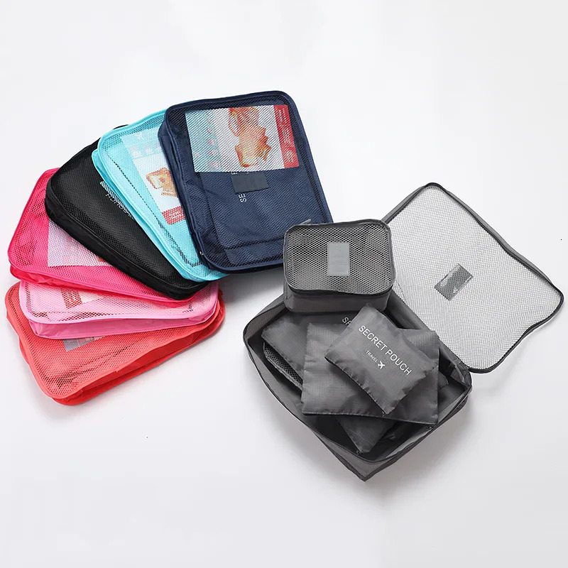 6 Pcs Travel Clothes Storage Bags Set Portable Luggage Organizer Suitcase Pouch Packing Cube For Shoes 250612