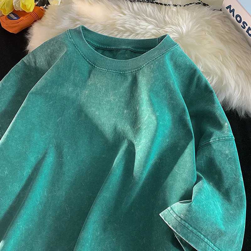 Quality Oversized Acid Washed Y2K T Shirt men Vintage Tshirts Streetwear Mineral Wash Tee Shirts boy Loose Tops 250616
