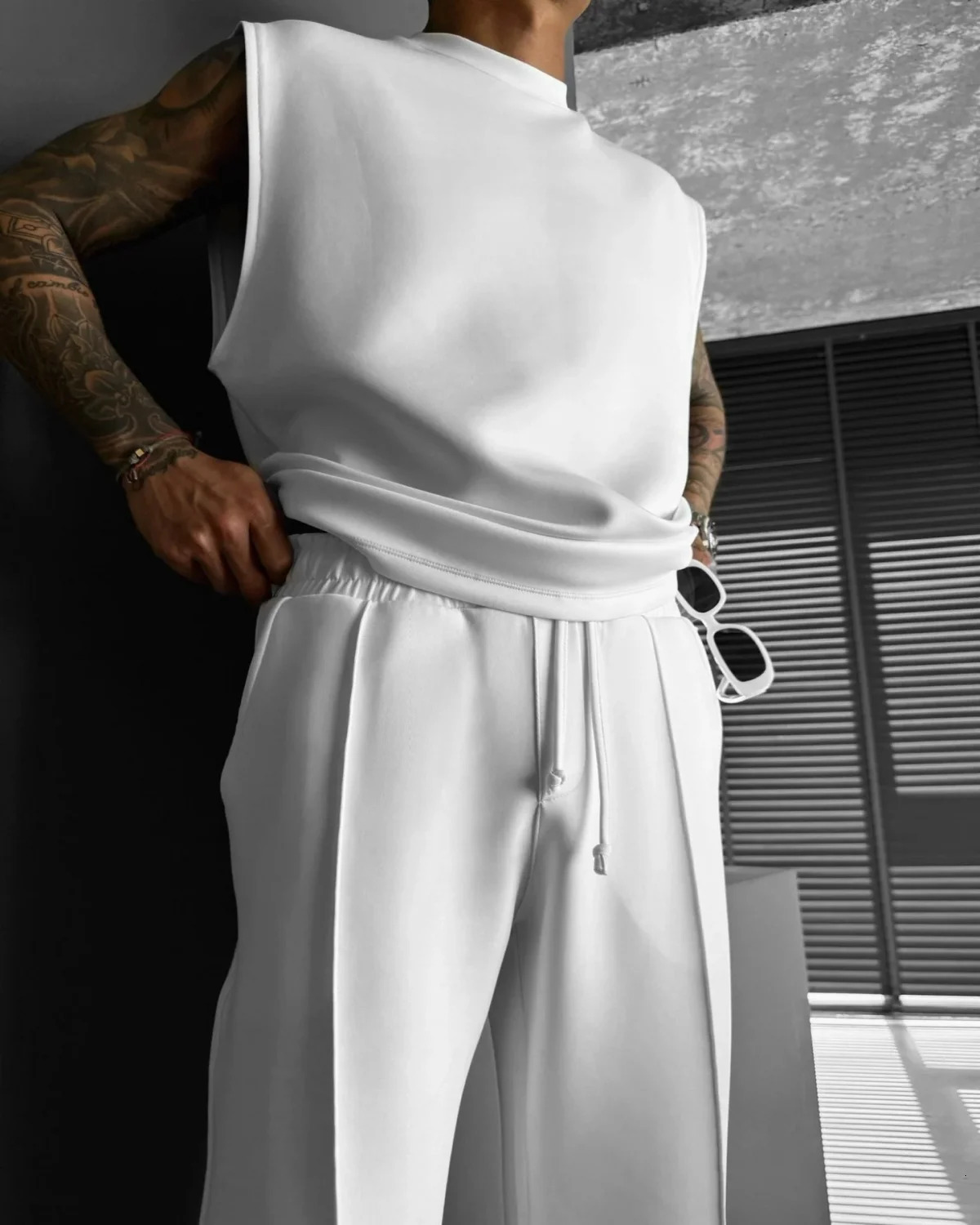 summer sleeveless sports suit 2025 mens casual solid color trousers mens clothing vest two-piece set 250619