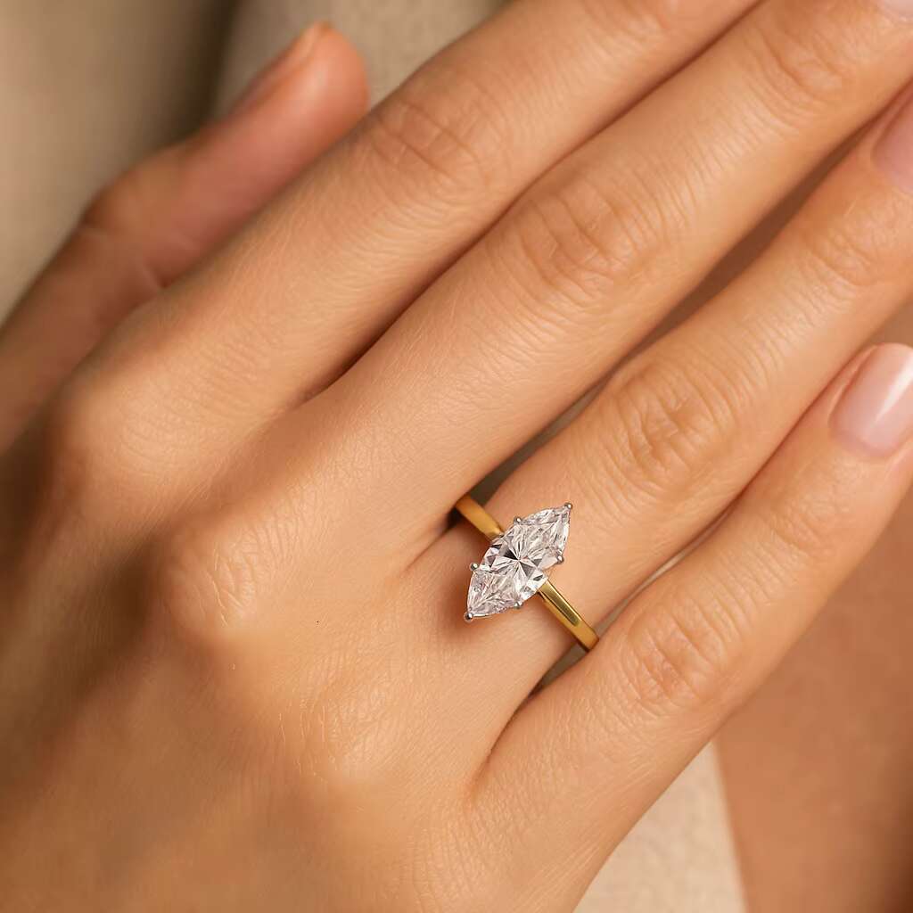 Original Marquise Cut Moissanite Engagement Ring 10k Yellow Gold Wedding Ring 0.80 Ct White Marquise Solitaire Moissanite Ring