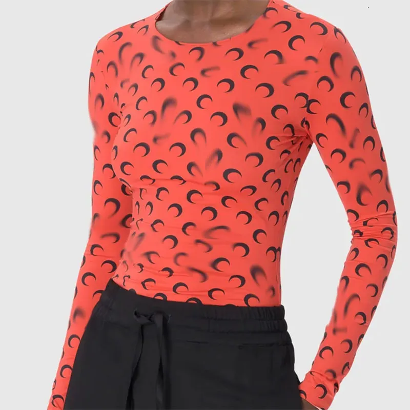 Women Fashion T-Shirt Short Sleeve Slim Fit Tee Moon Print Elastic UV Protection Top Casual Streetwear Breathable Summer Blouse