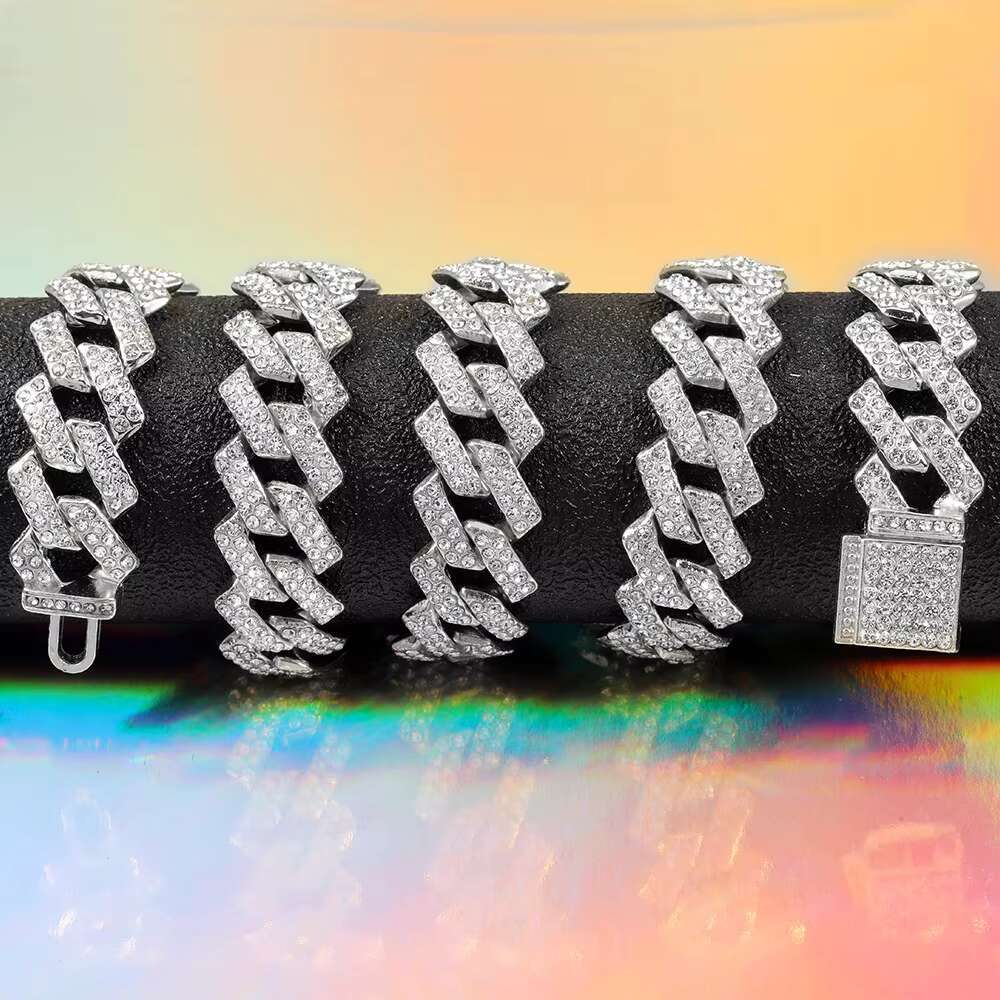 Miami Rapper Hip Hop Jewelry Icy Gold Plating Stainless Steel Necklace with Moissanite Stone Diamond Style Cuban Link Chain