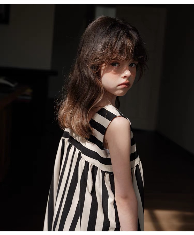 Girls' knitted striped vest dress casual dress Breathable loose princess dress