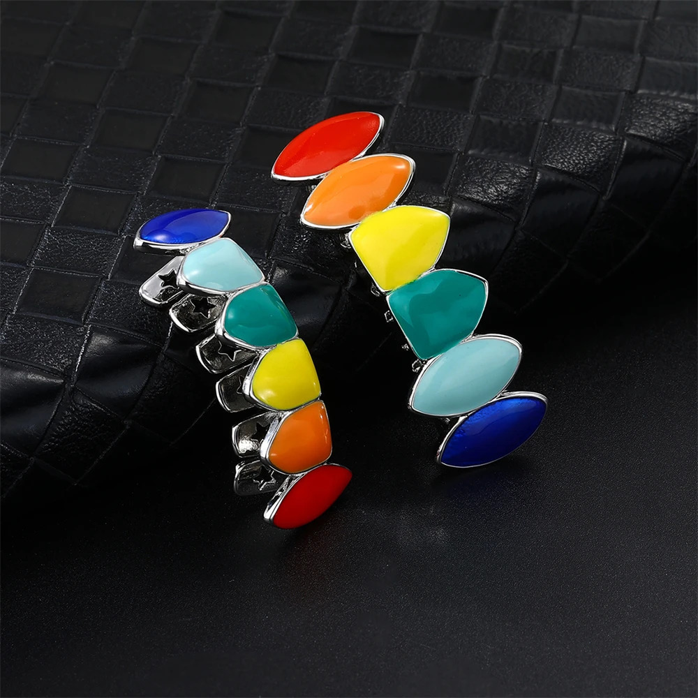 D Z Hip Hop Colorful Teeth Grills for Women Men Body Rainbow Color Oil Drop Copper Charm Party Jewelry Gift 250613