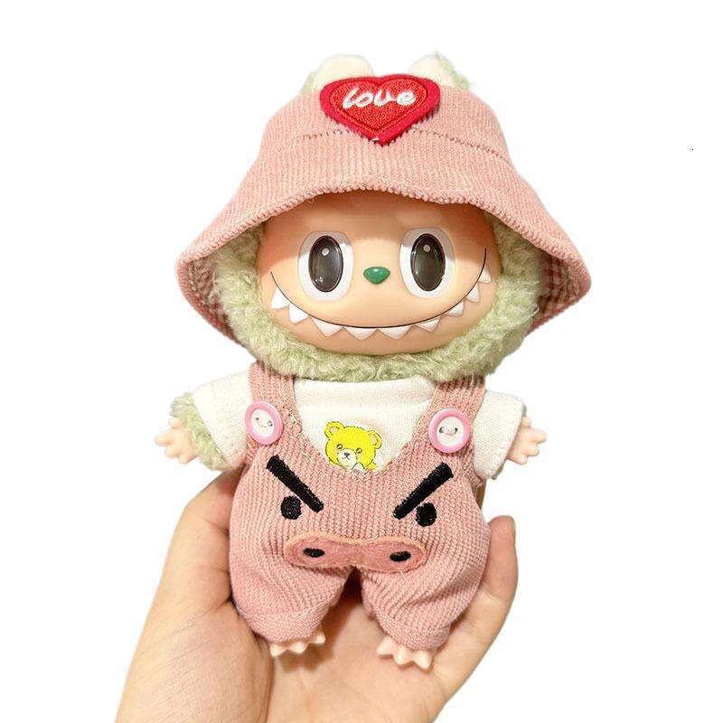 17cm Labubu Vinyl Blind Box Second Generation Sitting Party Pig Cute Overalls Set Clothes