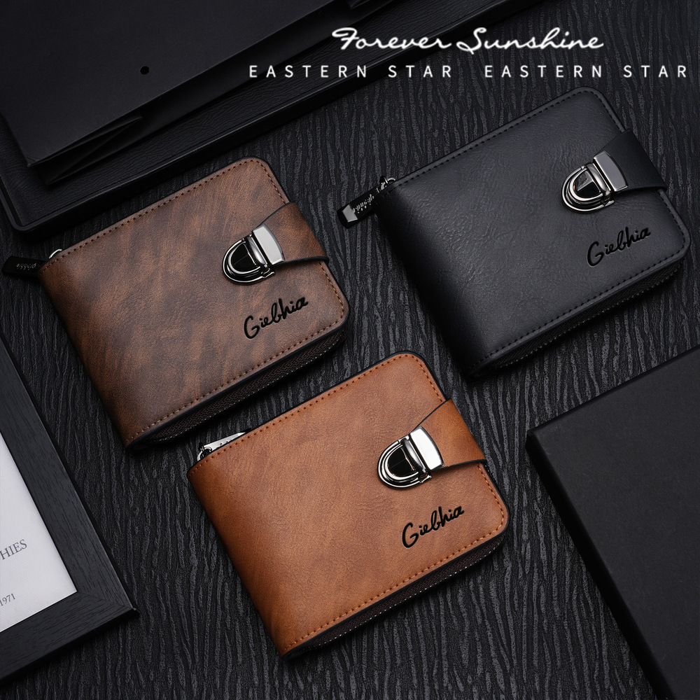 Free Shipping New Designer Men's Wallet Short Zipper Bag Large Capacity Luxury Multi-card Slot Small Clutch Business Retro Coin Purse Card Holder