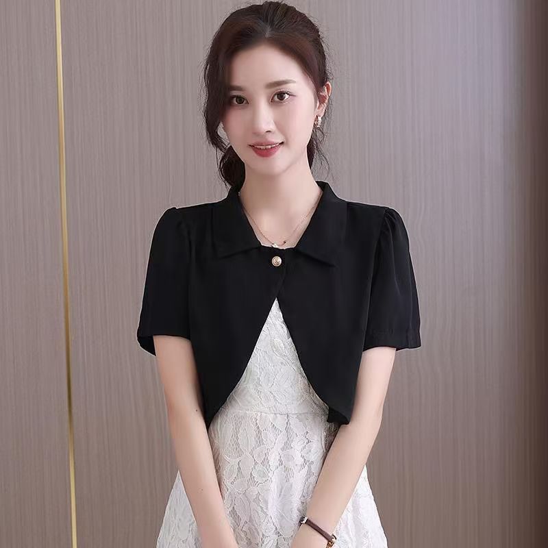 K1084 Summer new breathable short top design sense of fashion sun protection shirt high-end waistcoat chiffon shirt women's short-sleeved cape
