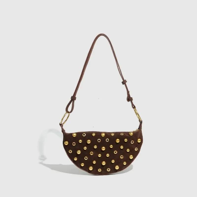 DHGM Designer Studded Crescent 2025 New Women Metal Underarm Bag High-end Retro Rivet Polka Dot Shoulder Bags