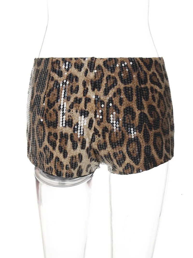 Sexy Chic Leopard Printed Super-short Night Club Shorts Women Fashion Skinny Sequins Short Pants Evening Party Outfit Streetwear 250619