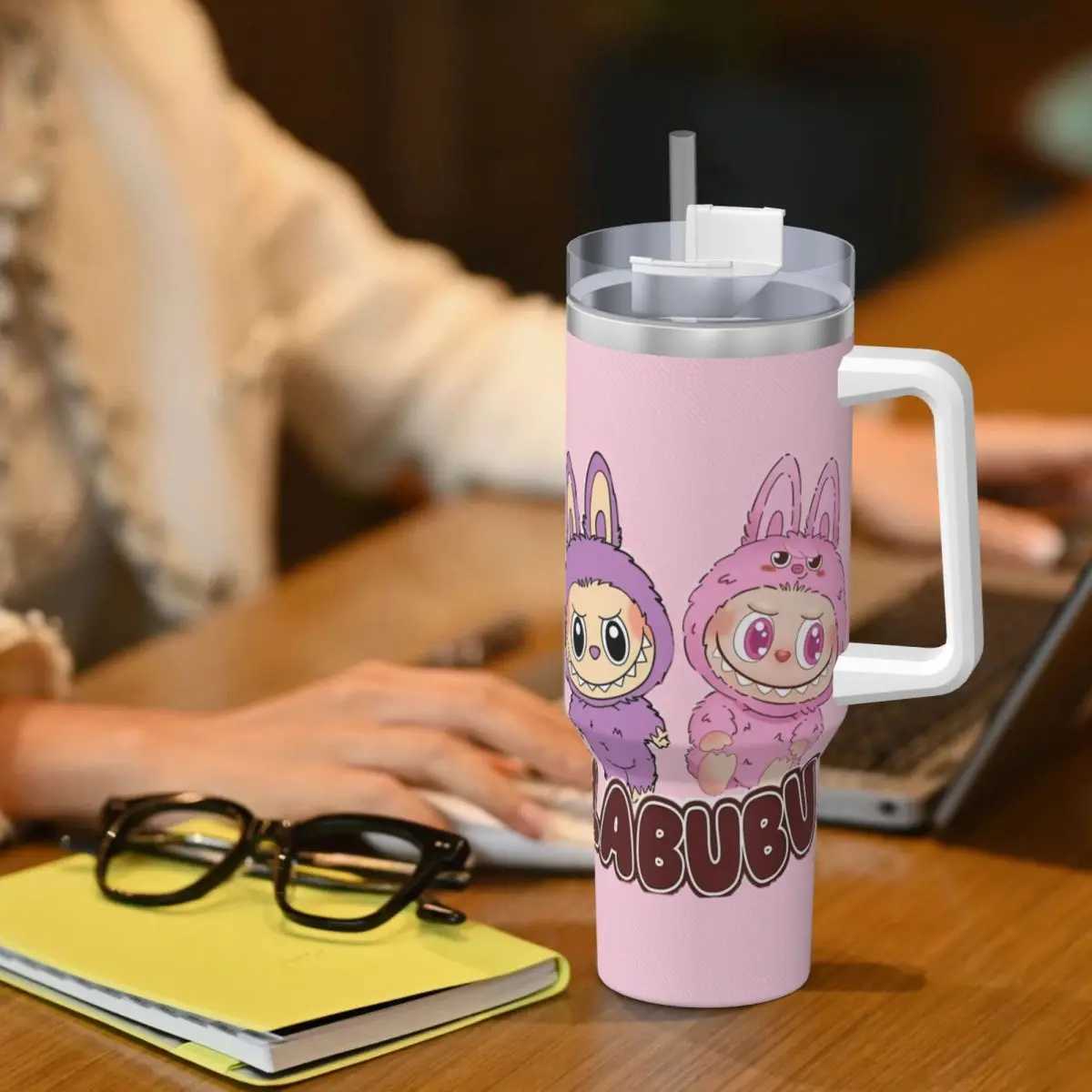 Stainless Steel Tumbler L-Labubu gs Cup With Straws Nozzle Travel Hot Drinks Water Bottle Insulated 40oz Thermal Cups W250618