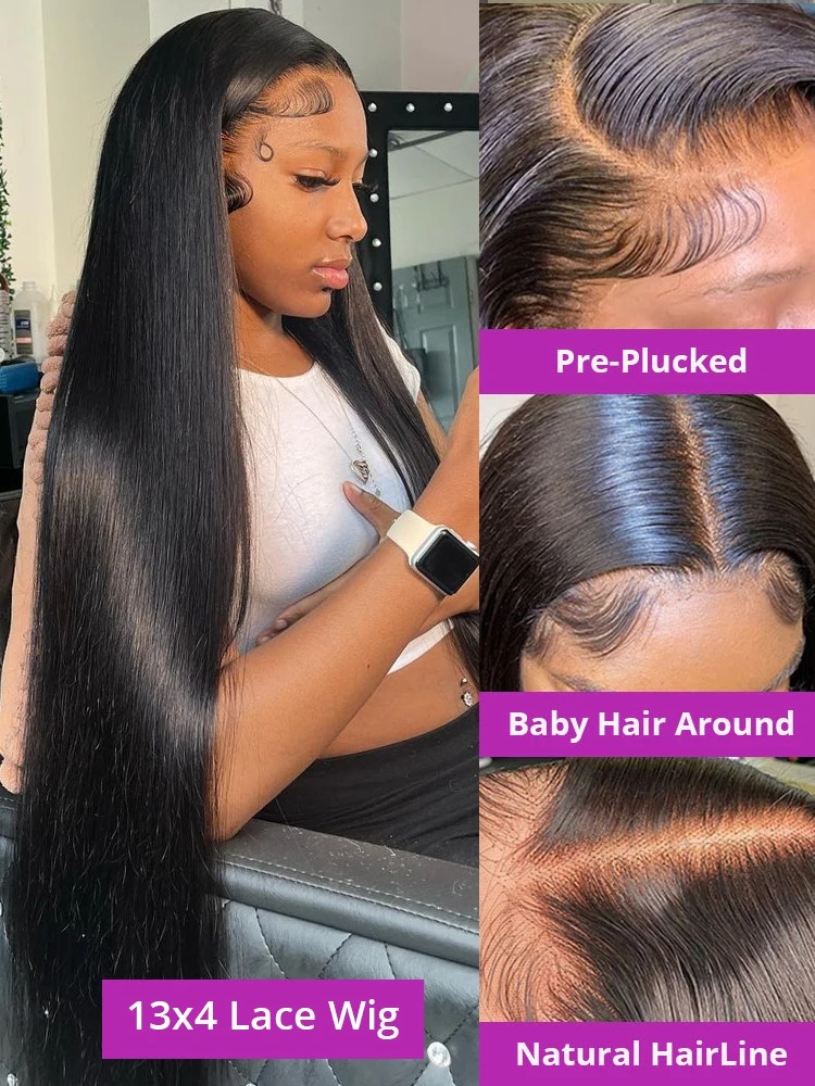 200 High Density Straight Human Hair Wigs 13x4 HD Lace Front Wig Wear And Go Brazilian 30 36 Inch 360 Full Lace Frontal Human Hair Wig For Wemon