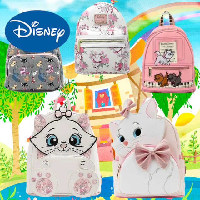 DISNEY The Aristocats Marie Floral Allover-Print Cat Pink Bow Piano Kitties Womens Double Strap Mini Backpack W250620