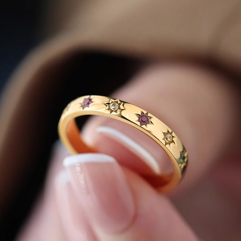 Wedding Rings Retro French colored zircon steel ring simple summer ring for women Silver Ring 230808