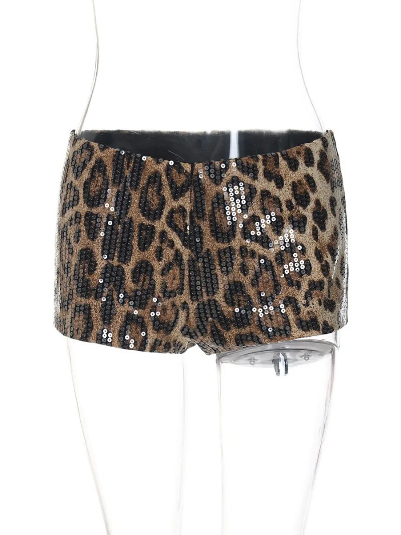Sexy Chic Leopard Printed Super-short Night Club Shorts Women Fashion Skinny Sequins Short Pants Evening Party Outfit Streetwear 250619