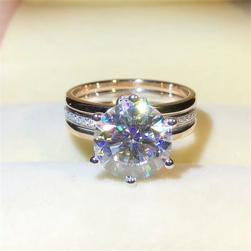 Three Color Band Sterling Silver Ring with Slightly 3 Ct D-Color Moissaniter Ring