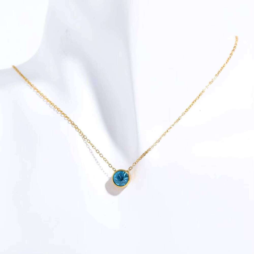 DHCollections 14K Gold Plated 316L Stainless Steel Pendant 12 Months Geometric Design Birthstone Necklace Dia Chains for Engagement Party