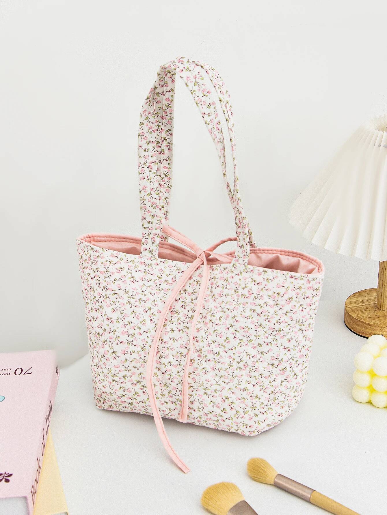 DHGM 1 piece flower handbag, large capacity fashionable versatile shoulder bag with cute bow design, suitable for teenage girls
